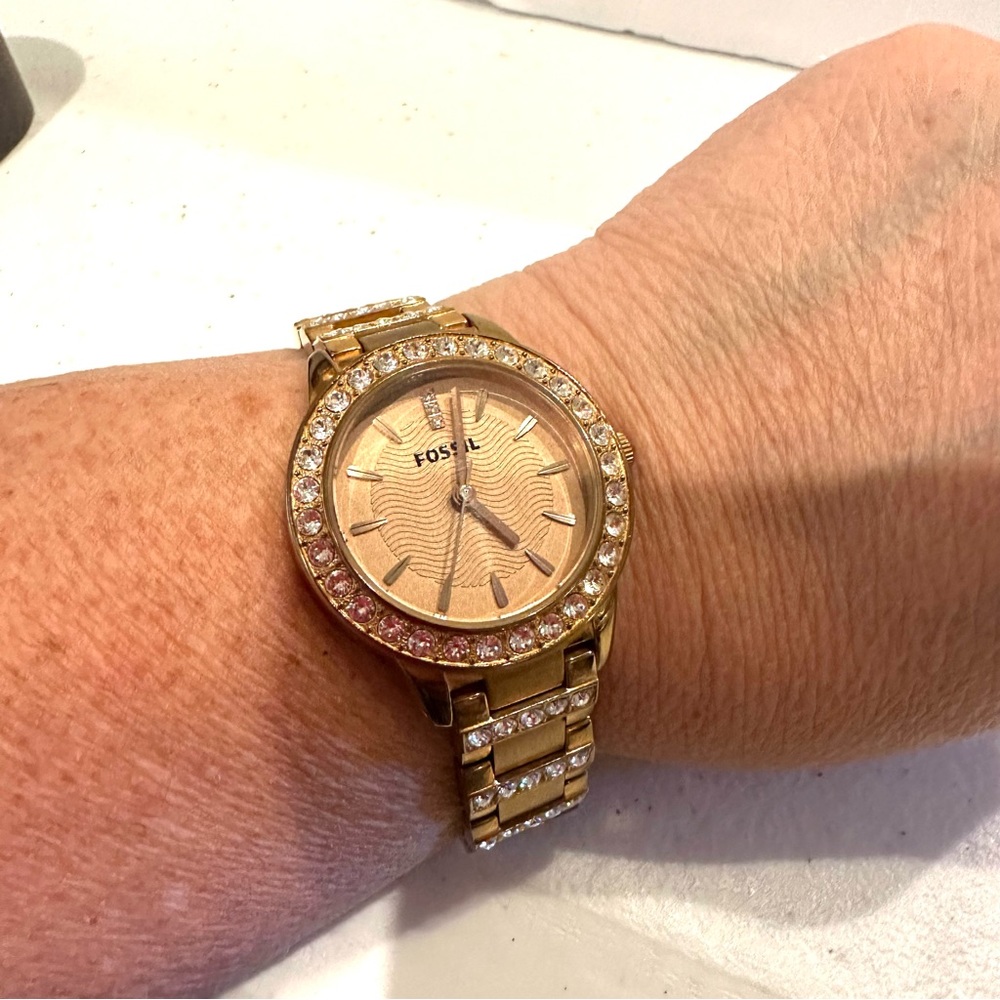 Fossil Jesse Swarovski Crystals Watch ES3020, rose gold, NEW Battery